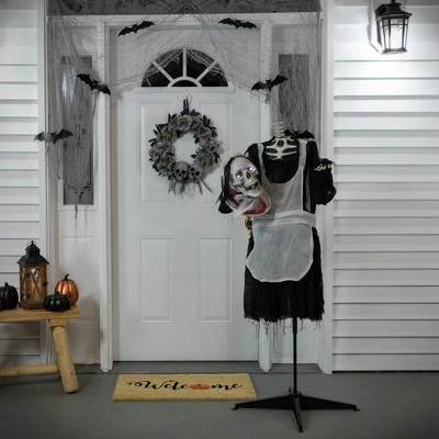 Northlight 57" Spooky Town Animated LED Lighted Head-in-Hand Skeleton Maid Halloween Decoration 1 Northlight 57" Spooky Town Animated LED Lighted Head-in-Hand Skeleton Maid Halloween Decoration