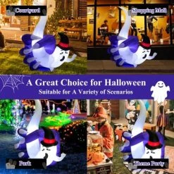 Tangkula 6FT Tall Halloween Inflatable Decoration, White Wizard Hat Ghost Grabbed in Hand Outdoor Decoration with Bright LED Lights -Hyde and Eek Cosplay Store GUEST a8312e6f 6149 4b75 871a a7d34181ab00