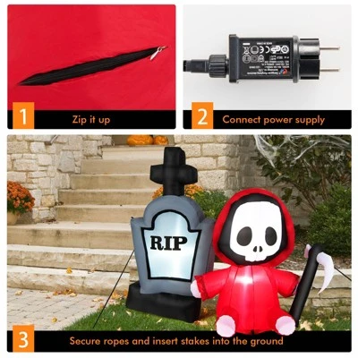 Tangkula 5 FT Tall Halloween Inflatable Decoration Blow Up Grim Reaper Ghost & Tombstone with Bright LED Lights Metal Ground Stakes 8 Tangkula 5 FT Tall Halloween Inflatable Decoration Blow Up Grim Reaper Ghost & Tombstone with Bright LED Lights Metal Ground Stakes - Image 8