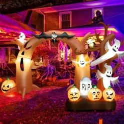 Tangkula 8 FT Tall Halloween Inflatable Tree w/ Ghosts Pumpkins Owl Tombstone Halloween Decoration w/ LED Light Ropes & Stakes for Party Garden Lawn -Hyde and Eek Cosplay Store GUEST ae3515fa 707a 4edb 909b 67188605b2af
