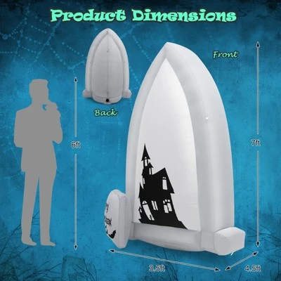 Tangkula 7FT Halloween Inflatable Decoration Outdoor Blow Up Tombstone w/ Waterproof Air Blower Built-in LED Lights 4 Tangkula 7FT Halloween Inflatable Decoration Outdoor Blow Up Tombstone w/ Waterproof Air Blower Built-in LED Lights - Image 4