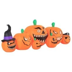 Occasions 8 Foot Inflatable Polyester Pre Lit Silly Faces Pumpkin Patch Halloween Fall Autumn Yard Decoration with Multicolor Lights