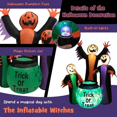 Tangkula 8 FT Tall Halloween Inflatable Three Witch & Magic Potion Pot Decoration w/ Built-in LEDs & Ropes & Stakes for Party Garden Lawn 2 Tangkula 8 FT Tall Halloween Inflatable Three Witch & Magic Potion Pot Decoration w/ Built-in LEDs & Ropes & Stakes for Party Garden Lawn - Image 2