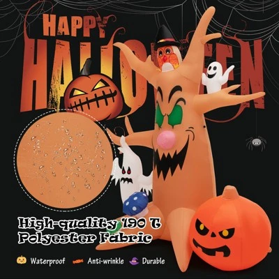 Tangkula 8FT Inflatable Halloween Three White Ghosts with Pumpkin Blow-up Yard Decoration w/Built-in LED Lights & Rotating Lamp Stable & Waterproof 2 Tangkula 8FT Inflatable Halloween Three White Ghosts with Pumpkin Blow-up Yard Decoration w/Built-in LED Lights & Rotating Lamp Stable & Waterproof - Image 2