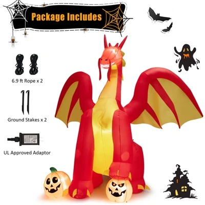 Tangkula 9FT Giant Inflatable Dragon Halloween Inflatable Dragon Decoration w/ 2 Pumpkins Wings Built-in LED Lights & Powerful Blower 2 Tangkula 9FT Giant Inflatable Dragon Halloween Inflatable Dragon Decoration w/ 2 Pumpkins Wings Built-in LED Lights & Powerful Blower - Image 2