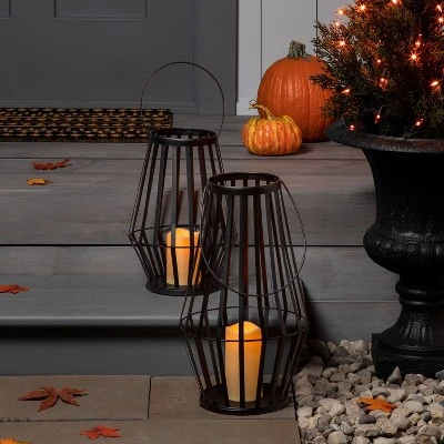 Hyde & EEK! Boutique 13.5" Light Up Metal Slat Black Halloween Decorative Lantern - Hyde & EEK! Boutique™ 1 Hyde & EEK! Boutique 13.5" Light Up Metal Slat Black Halloween Decorative Lantern - Hyde & EEK! Boutique™