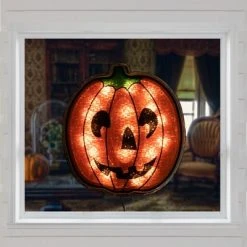 Northlight 13.5" Lighted Orange Jack O' Lantern Halloween Window Silhouette