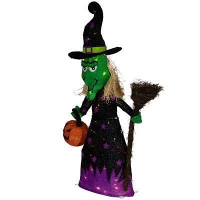 Northlight 39" Spooky Town LED Lighted Witch with Broom Outdoor Halloween Decoration 2 Northlight 39" Spooky Town LED Lighted Witch with Broom Outdoor Halloween Decoration - Image 2