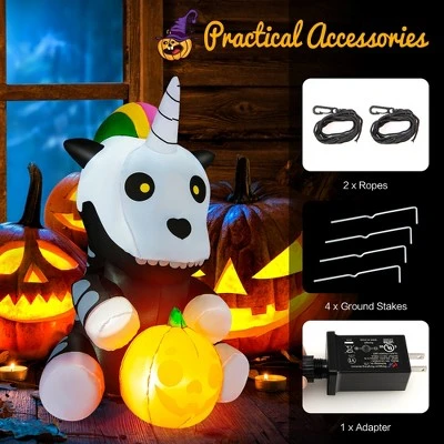 Costway 5ft Inflatable Halloween Unicorn Skeleton Holding Pumpkin for Yard w/LED Lights 6 Costway 5ft Inflatable Halloween Unicorn Skeleton Holding Pumpkin for Yard w/LED Lights - Image 6