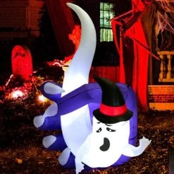 Tangkula 6FT Tall Halloween Inflatable Decoration, White Wizard Hat Ghost Grabbed in Hand Outdoor Decoration with Bright LED Lights -Hyde and Eek Cosplay Store GUEST bf614ea8 8bb7 49d6 adb2 6a41773a5890