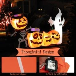 Tangkula 8FT Length Halloween Inflatable Decoration w/Built-in LED & Blower Pumpkin Combo w/ a Ghost Blow Up Yard Decoration Inflates Decor W/ Tethers -Hyde and Eek Cosplay Store GUEST c573a790 8980 4c9e 9655 b82045cff380