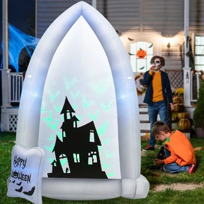 Tangkula 7FT Halloween Inflatable Decoration Outdoor Blow Up Tombstone w/ Waterproof Air Blower Built-in LED Lights 2 Tangkula 7FT Halloween Inflatable Decoration Outdoor Blow Up Tombstone w/ Waterproof Air Blower Built-in LED Lights - Image 2