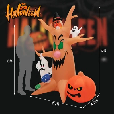 Tangkula 8FT Inflatable Halloween Three White Ghosts with Pumpkin Blow-up Yard Decoration w/Built-in LED Lights & Rotating Lamp Stable & Waterproof 9 Tangkula 8FT Inflatable Halloween Three White Ghosts with Pumpkin Blow-up Yard Decoration w/Built-in LED Lights & Rotating Lamp Stable & Waterproof - Image 9