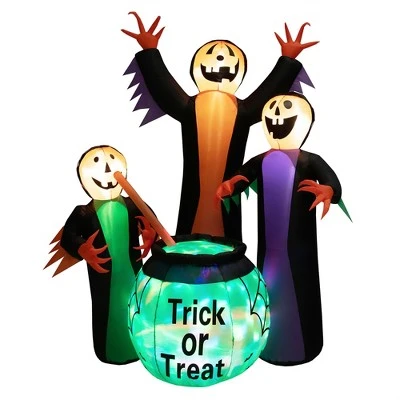 Costway 8FT Inflatable Halloween Witches Holding Cauldron Yard Decor w/ Colorful Lights 2 Costway 8FT Inflatable Halloween Witches Holding Cauldron Yard Decor w/ Colorful Lights - Image 2