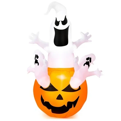 Costway 6FT Halloween Inflatable Ghost Pumpkin-Halloween Blow Up Yard Decoration 6 Costway 6FT Halloween Inflatable Ghost Pumpkin-Halloween Blow Up Yard Decoration - Image 6