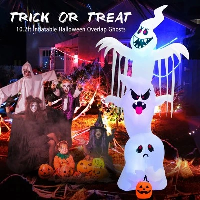 Costway 10 ft Inflatable Halloween Overlap Ghost Giant Decoration w/ Colorful RGB Lights 4 Costway 10 ft Inflatable Halloween Overlap Ghost Giant Decoration w/ Colorful RGB Lights - Image 4