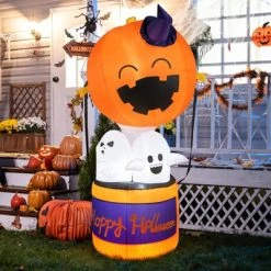 Tangkula 6FT Halloween Inflatable Decoration Inflatable Pumpkin Hot Air Balloon with Ghosts Bright LED Lights Waterproof Air Blower 2 Sandbags -Hyde and Eek Cosplay Store GUEST d7a48a50 f6ef 4daf b39a 9077b5bbe000