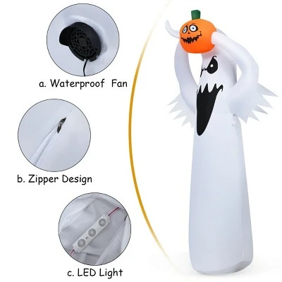 Costway 6FT Halloween Inflatable Blow Up Ghost w/ Pumpkin LED Lights Yard Decoration 6 Costway 6FT Halloween Inflatable Blow Up Ghost w/ Pumpkin LED Lights Yard Decoration - Image 6