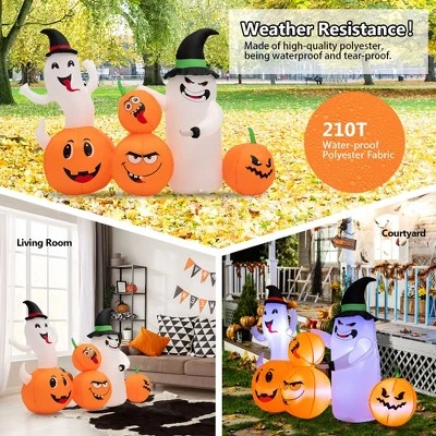 Costway 6 FT Long Halloween Inflatable Decor 4 Pumpkins & Ghosts w/ Built-in LED Lights 5 Costway 6 FT Long Halloween Inflatable Decor 4 Pumpkins & Ghosts w/ Built-in LED Lights - Image 5