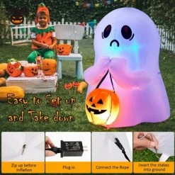 Costway 4' Halloween Inflatable Ghost Holding Pumpkin Blow up Holiday Decor w/LED Lights -Hyde and Eek Cosplay Store GUEST e4a7850a bf61 4569 831c defd6b0b2b87