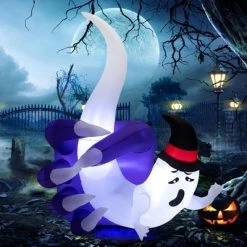 Tangkula 6FT Tall Halloween Inflatable Decoration, White Wizard Hat Ghost Grabbed in Hand Outdoor Decoration with Bright LED Lights -Hyde and Eek Cosplay Store GUEST e5fdb9e5 c365 4342 a962 38ea96820c6d