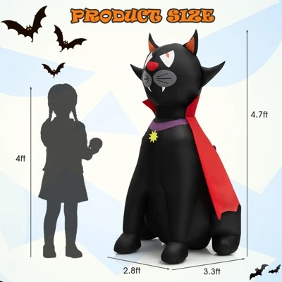 Tangkula 4.7FT Tall Halloween Inflatable Decoration Blow Up Vampire Black Cat with Crimson Cape Halloween Decor with Bright LED Lights 9 Tangkula 4.7FT Tall Halloween Inflatable Decoration Blow Up Vampire Black Cat with Crimson Cape Halloween Decor with Bright LED Lights - Image 9