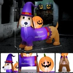 Tangkula 5FT Long Halloween Inflatable Dachshund Dog Blow Up Outdoor Wiener Dog w/Pumpkin & Witch Hat Cute Inflatable Dog Decoration Prop w/LED Lights -Hyde and Eek Cosplay Store GUEST e878f93f e085 4f8c b749 359084c7059f