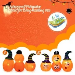 Tangkula 5 FT Long Halloween Inflatable Decoration Blow Up Pumpkin Combo w/ Pirate & Witch Hats, Built-in Bright LED Lights Additional Sandbag -Hyde and Eek Cosplay Store GUEST ea7c9d4d a774 47ab bb62 629ff31a266c