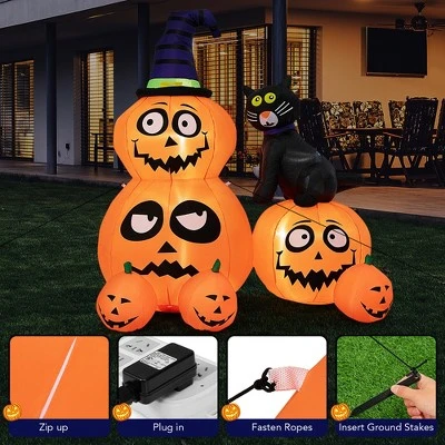 Costway 6 FT Inflatable Pumpkin Combo with Wizard’s Hat & Cat with Built-in LED Light 4 Costway 6 FT Inflatable Pumpkin Combo with Wizard’s Hat & Cat with Built-in LED Light - Image 4