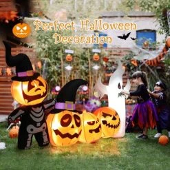 Tangkula 8FT Length Halloween Inflatable Decoration w/Built-in LED & Blower Pumpkin Combo w/ a Ghost Blow Up Yard Decoration Inflates Decor W/ Tethers -Hyde and Eek Cosplay Store GUEST f63b1bdf 0bab 4ff0 ac9d 8d303a6c38dc