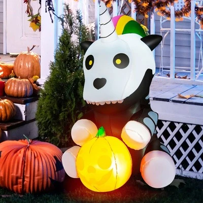 Costway 5ft Inflatable Halloween Unicorn Skeleton Holding Pumpkin for Yard w/LED Lights 1 Costway 5ft Inflatable Halloween Unicorn Skeleton Holding Pumpkin for Yard w/LED Lights