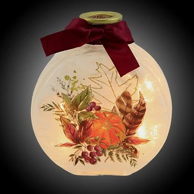 Stony Creek 4.5" Fall Foliage Rounf Jar W/ Rope Pre-Lit Light Glass Pumpkin - Novelty Sculpture Lights 2 Stony Creek 4.5" Fall Foliage Rounf Jar W/ Rope Pre-Lit Light Glass Pumpkin - Novelty Sculpture Lights - Image 2
